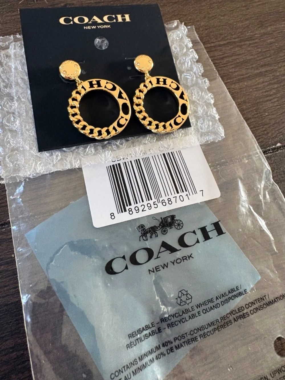 Authentic Coach Rivet Drop Chain Earrings - Picture 2 of 3